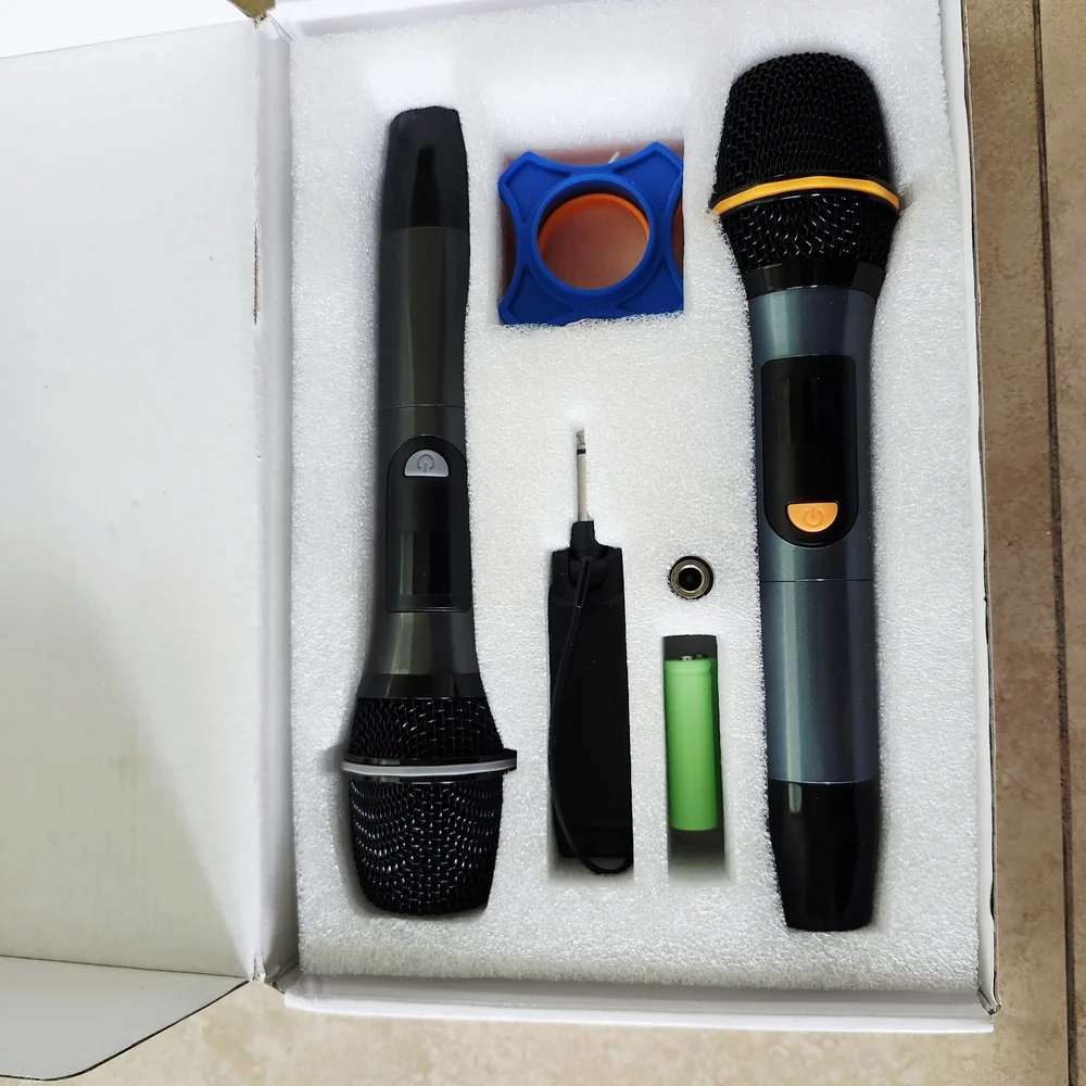 Wireless Rechargeable Cordless Microphone with Black and Silver Design